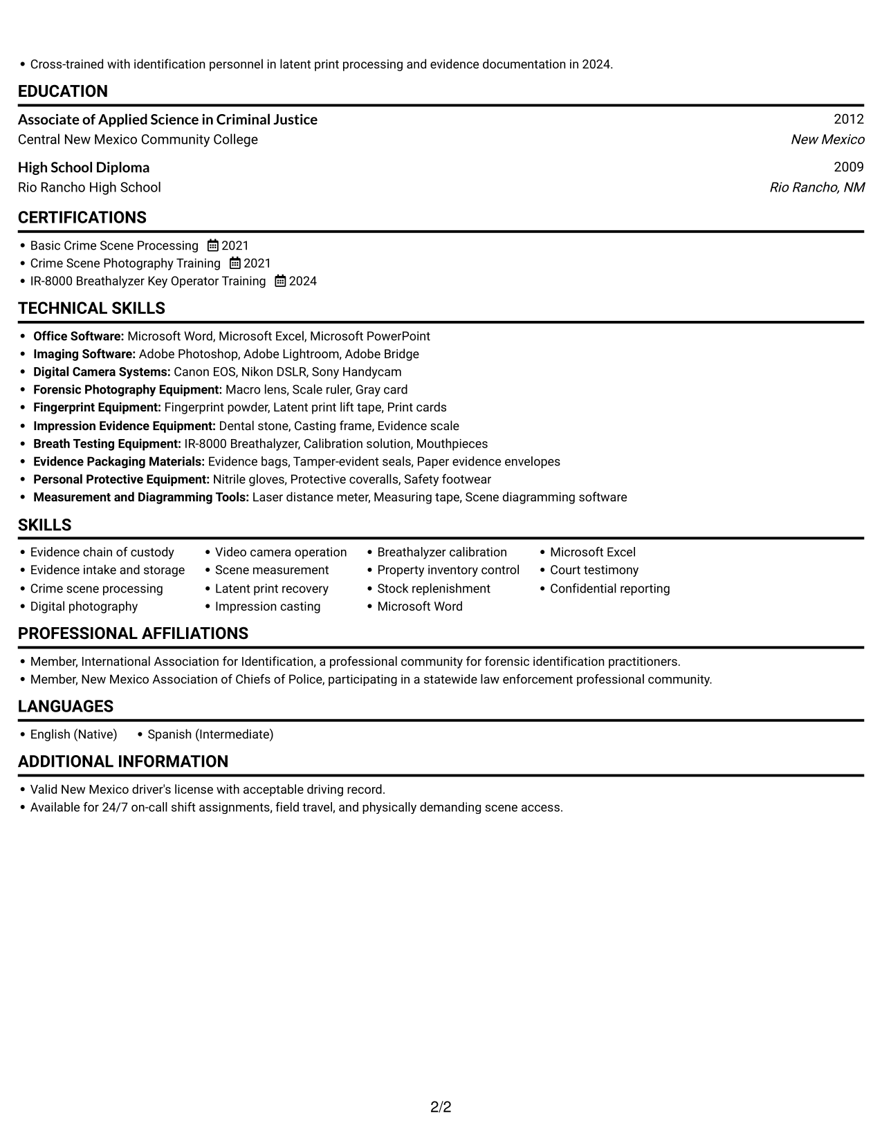 Resume example — page 2