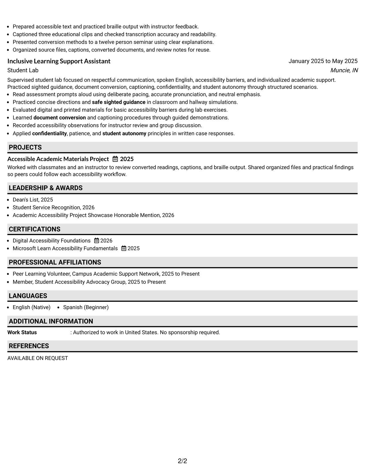 Resume Example Page 2