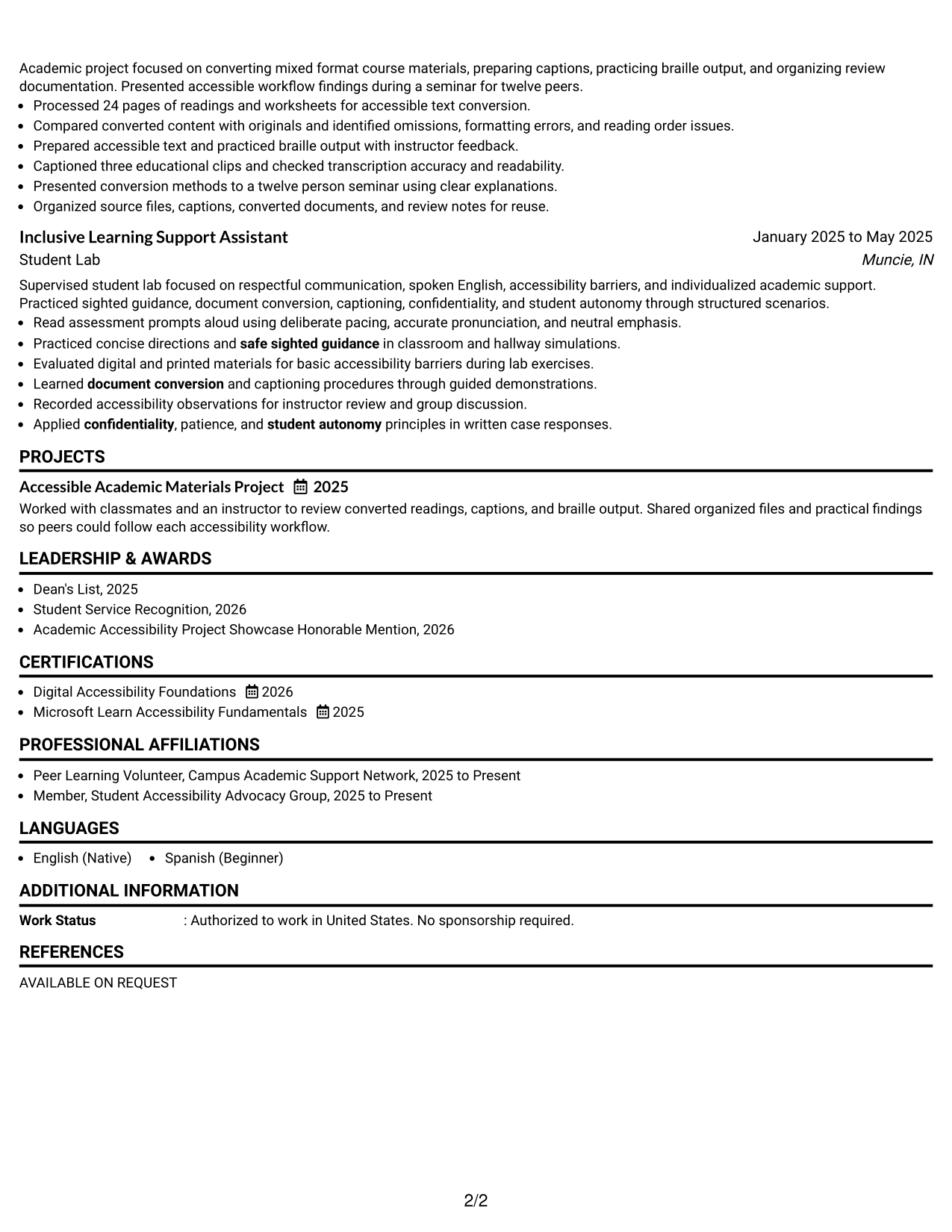 Resume Example Page 2