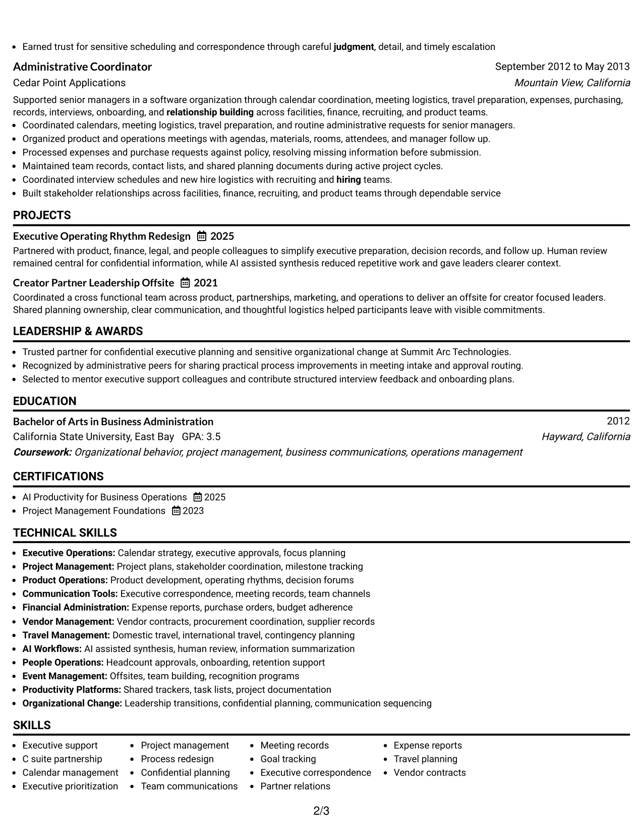 Resume Example Page 2