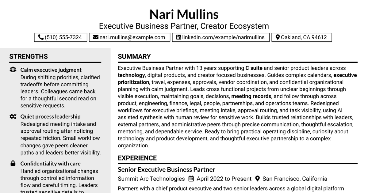 7 Executive Business Partner, Creator Ecosystem Resume Templates with Example