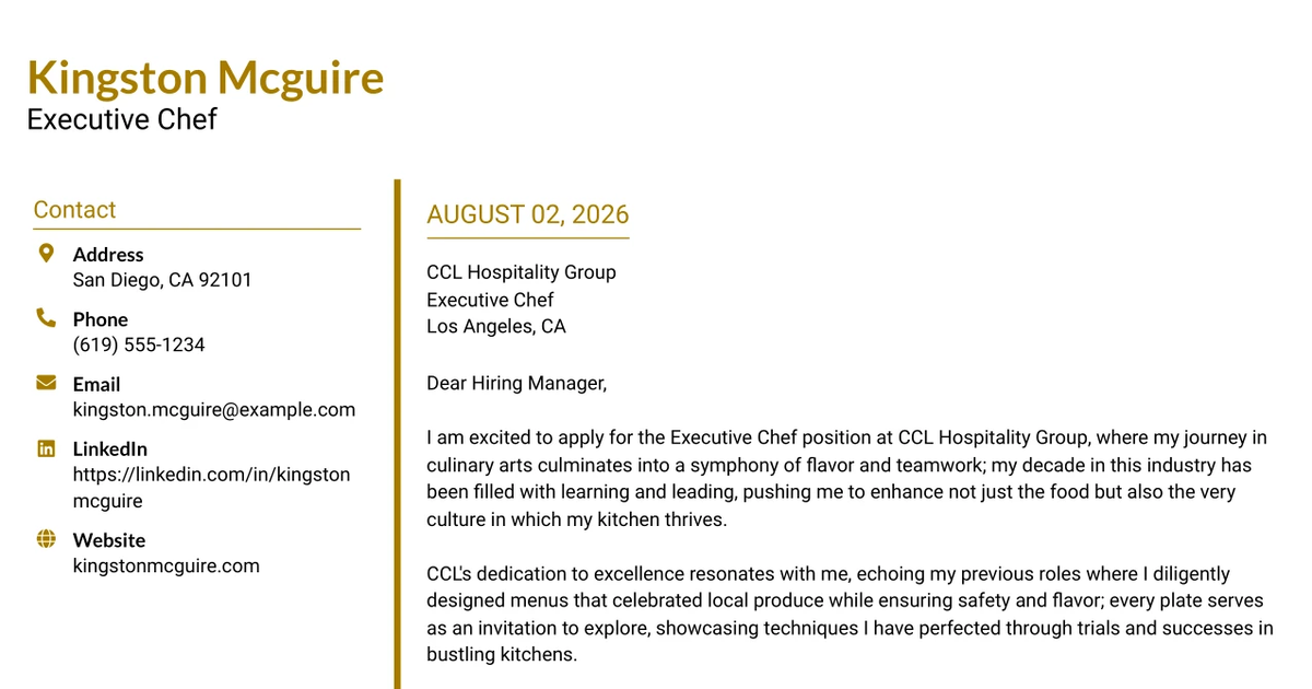 30+ Executive Chef Cover Letter Templates with Example 2026
