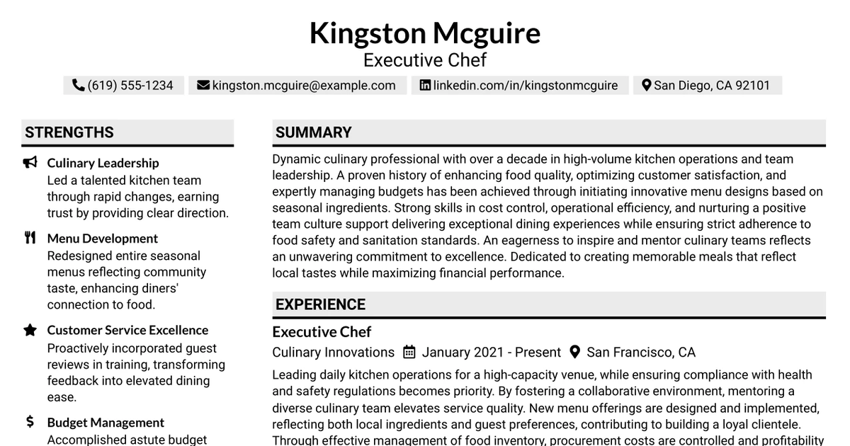 33 Executive Chef Resume Templates with Example 2026 (ATS-Optimized)