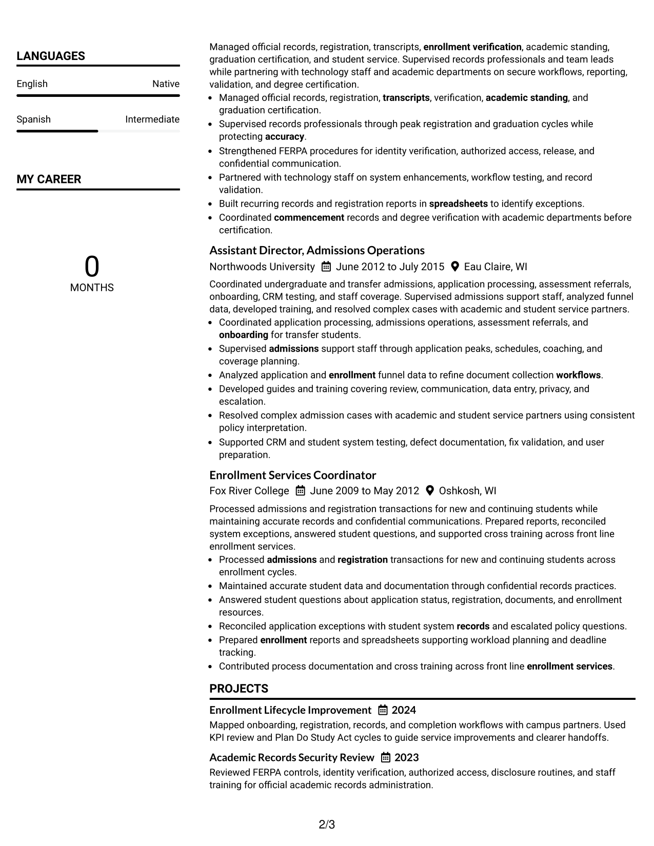 Resume Example Page 2