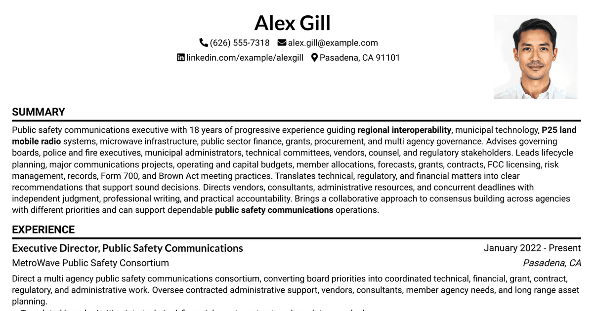 7 Executive Director - Public-Safety Communications Resume Templates with Example