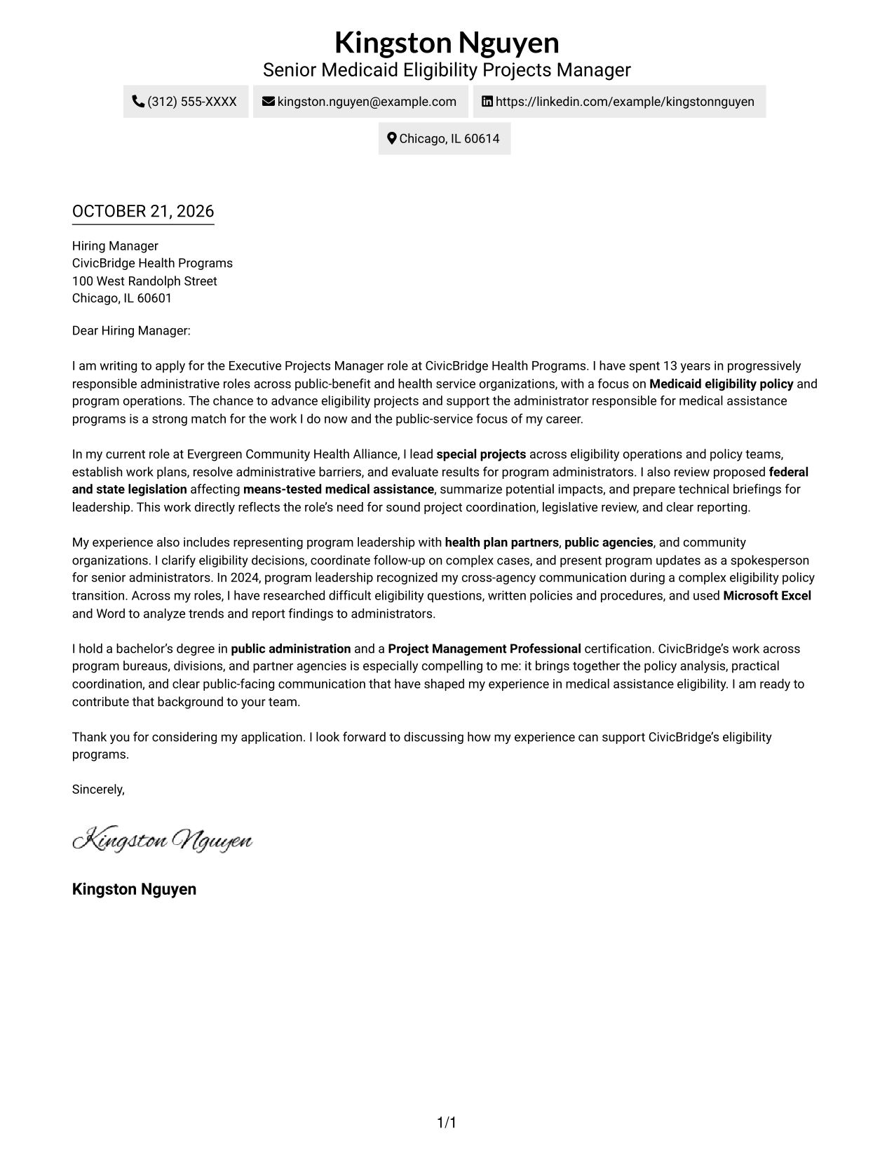 Cover letter example — page 1