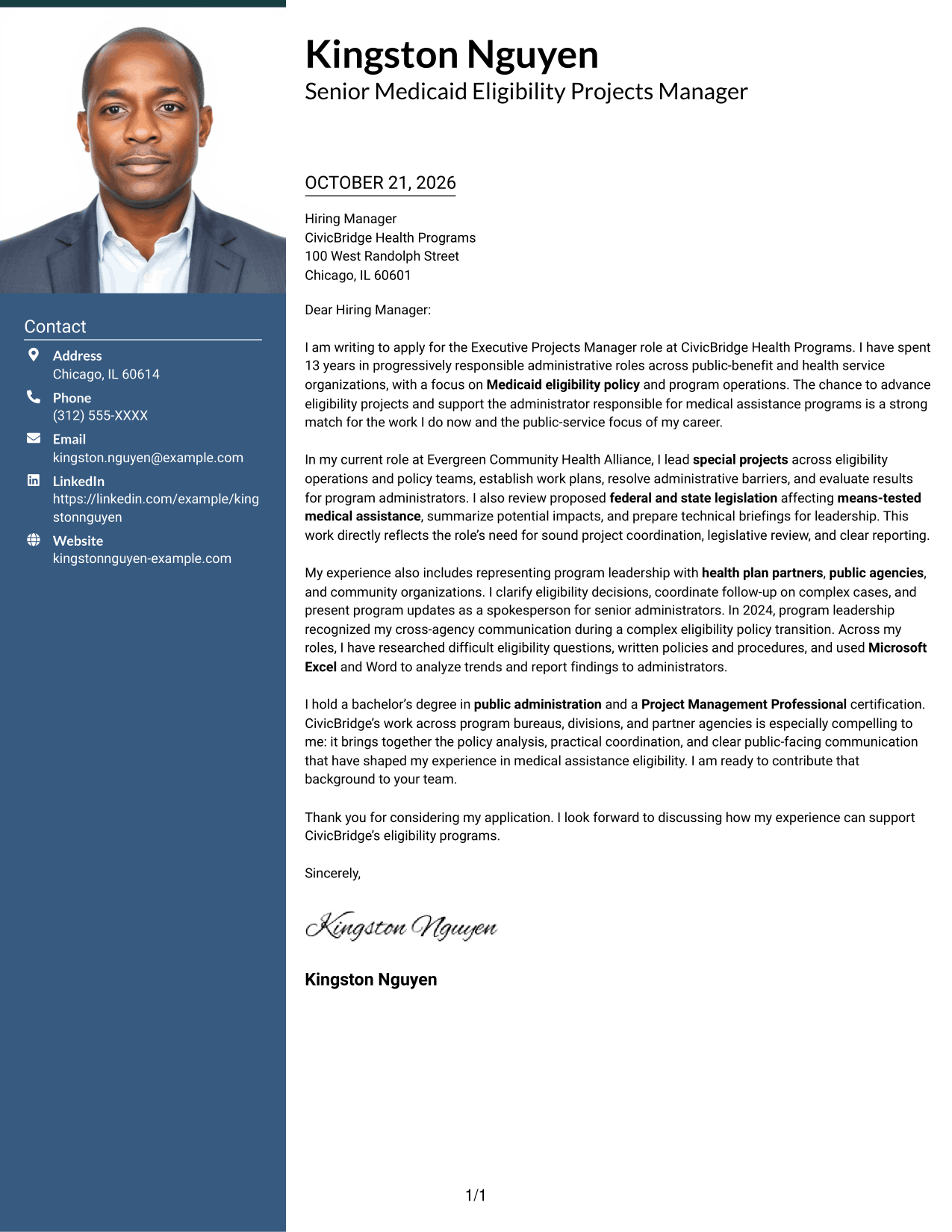 Cover letter example — page 1