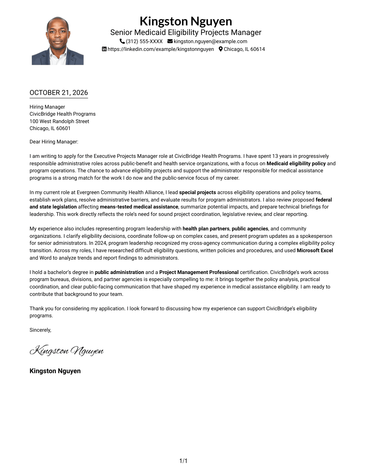 Cover letter example — page 1