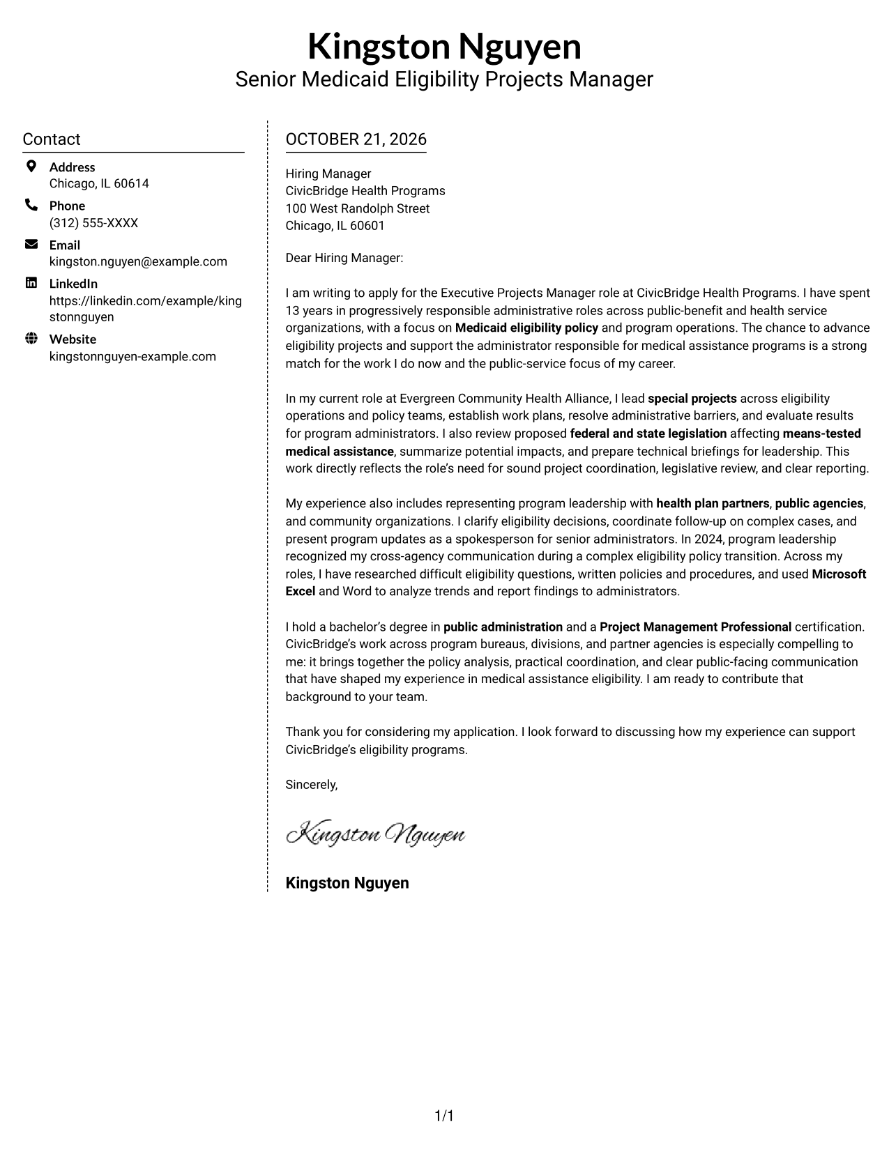 Cover letter example — page 1