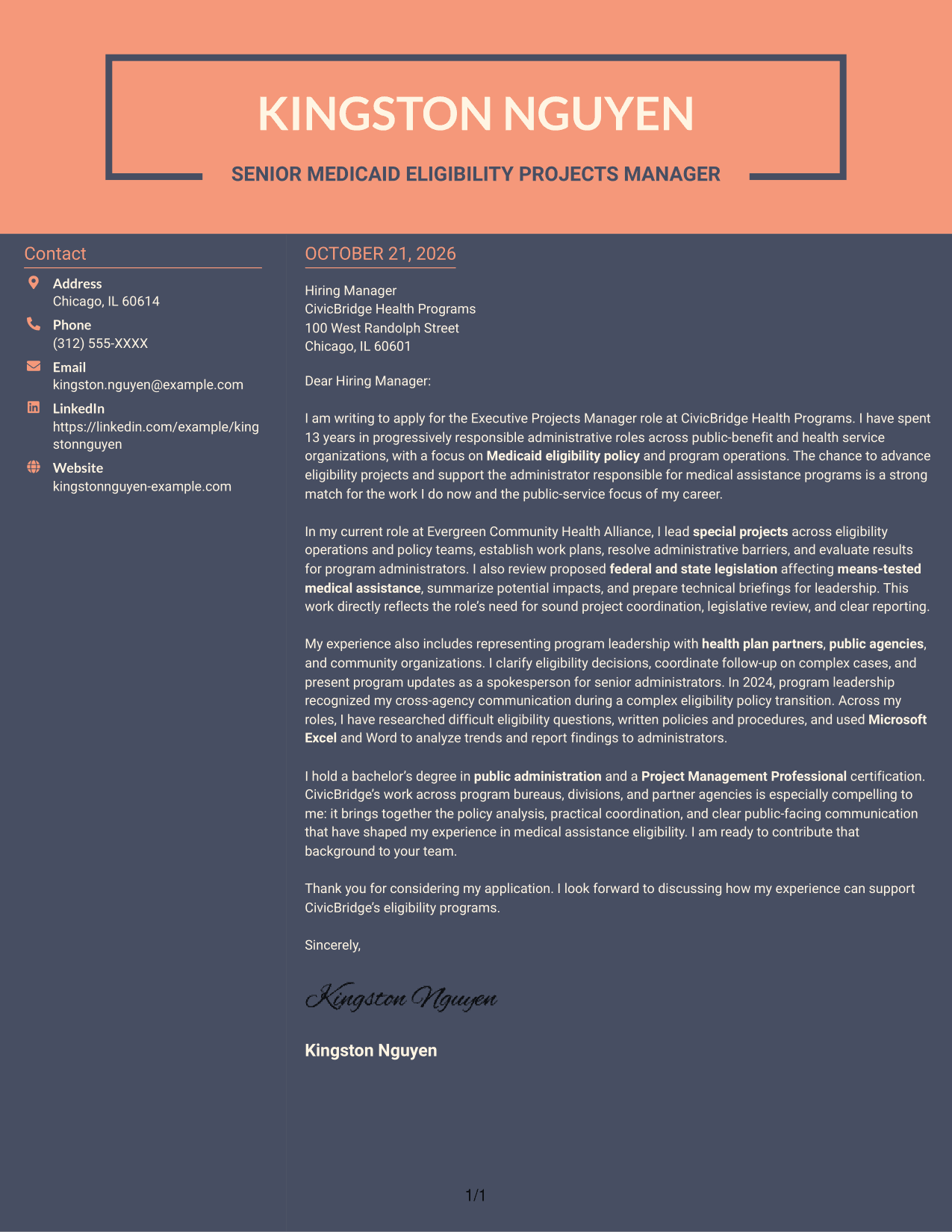 Cover letter example — page 1