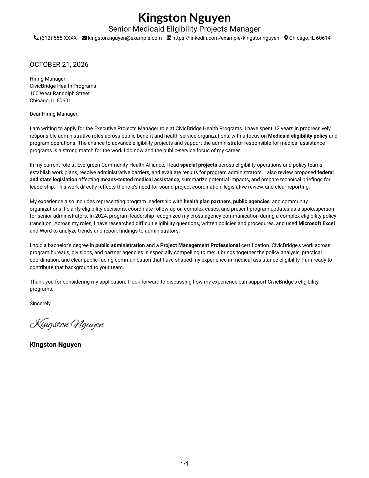 Cover letter example — page 1