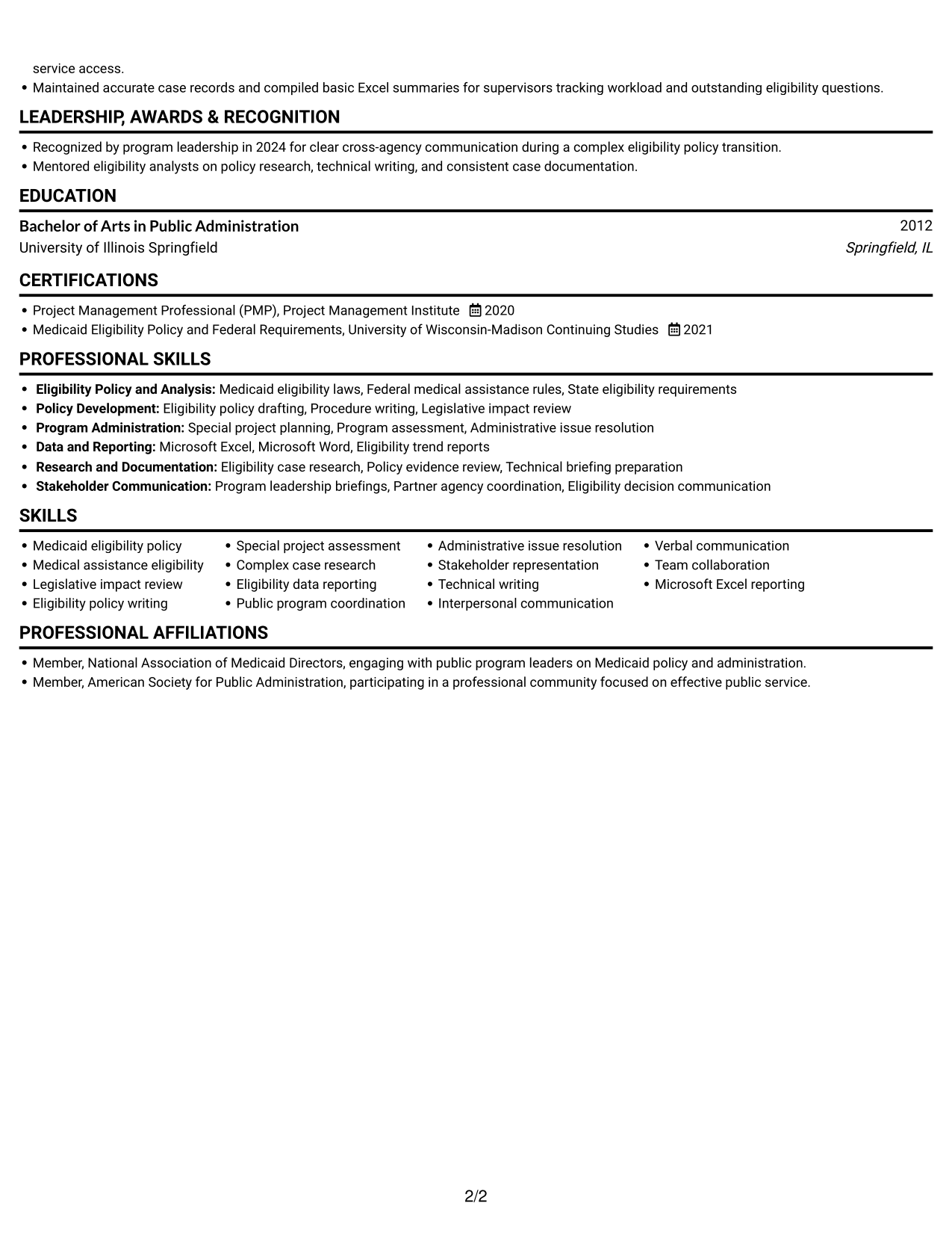 Resume example — page 2