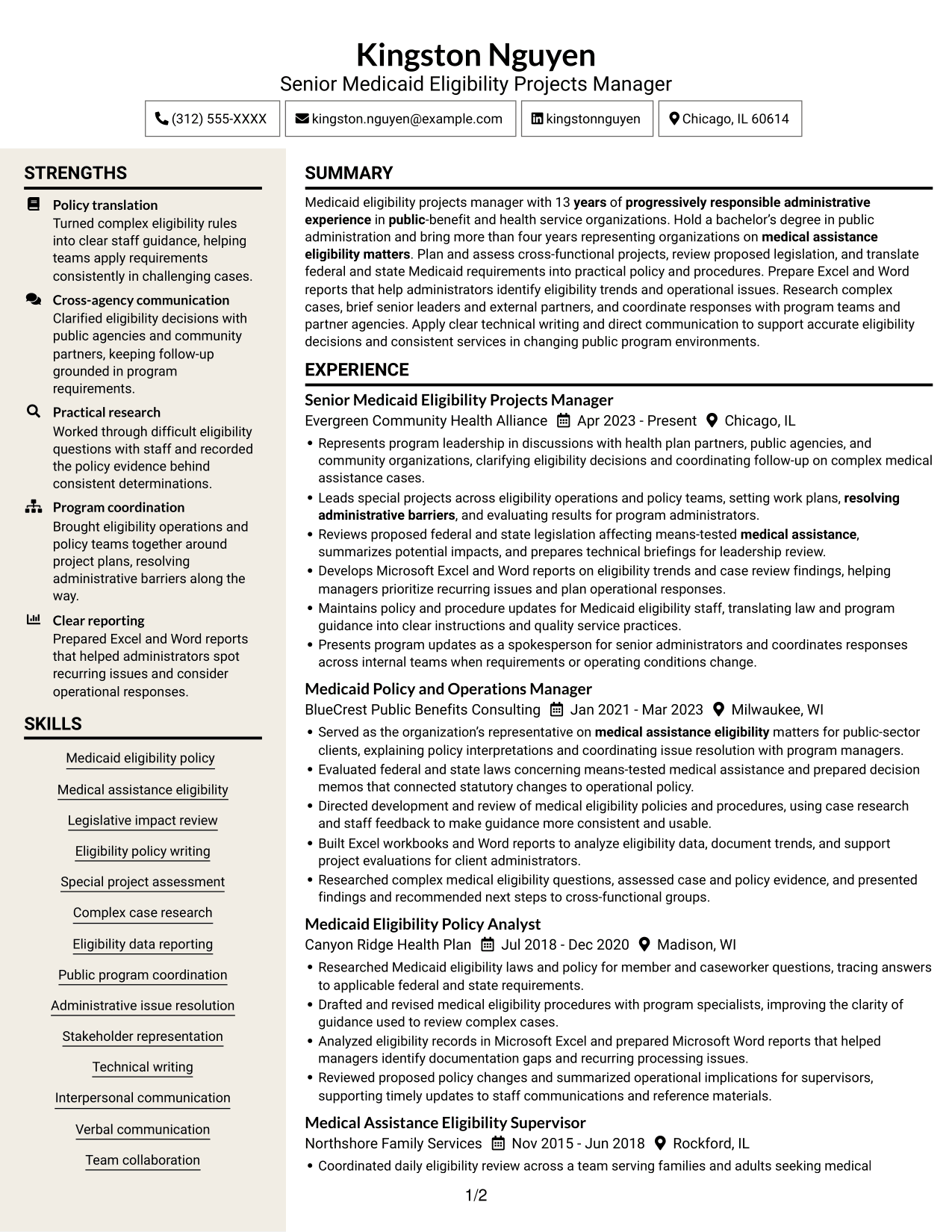 Resume example — page 1