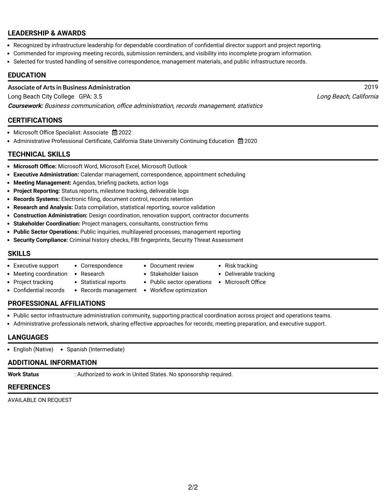 Resume Example Page 2