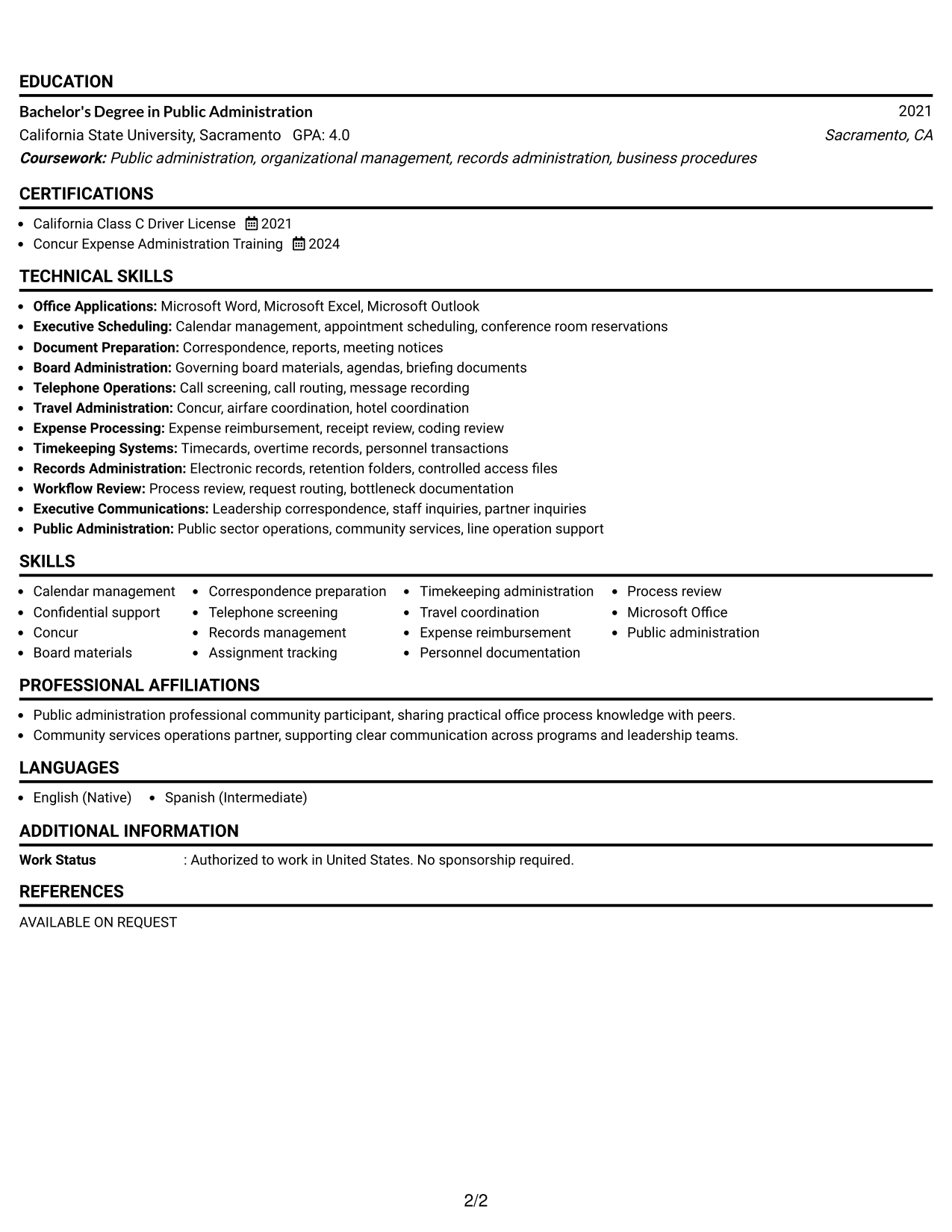 Resume Example Page 2
