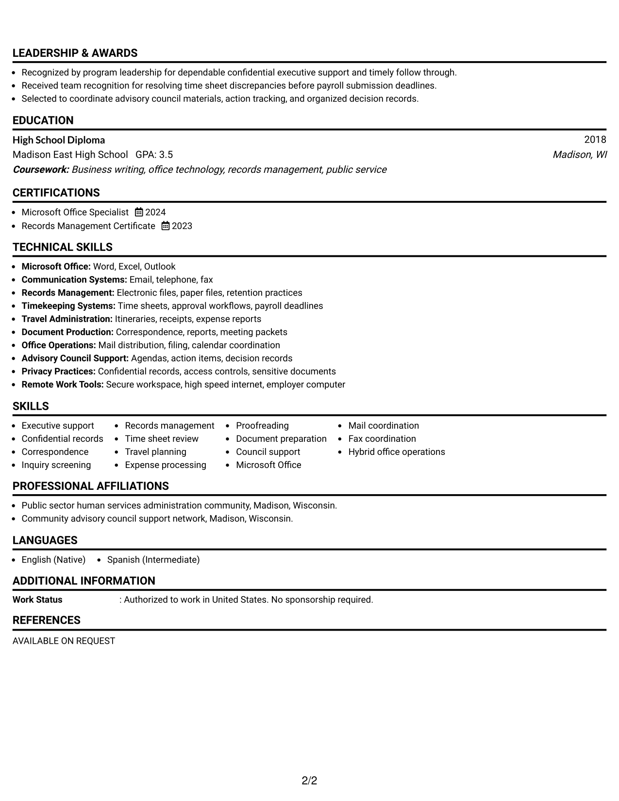 Resume Example Page 2