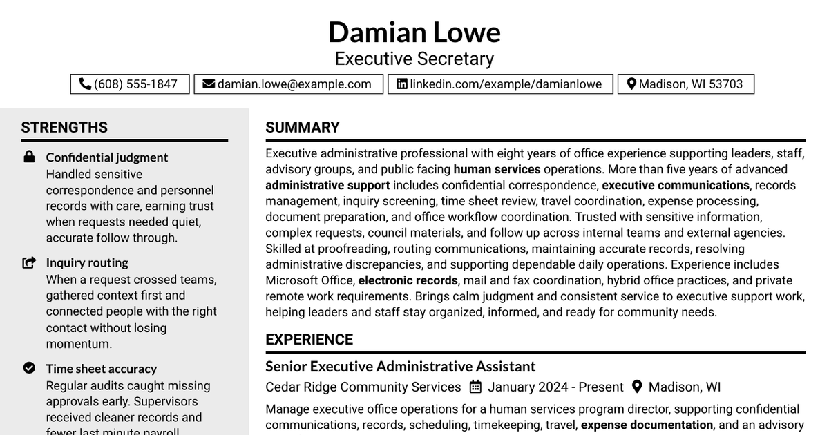 7 Executive Secretary Resume Templates with Example