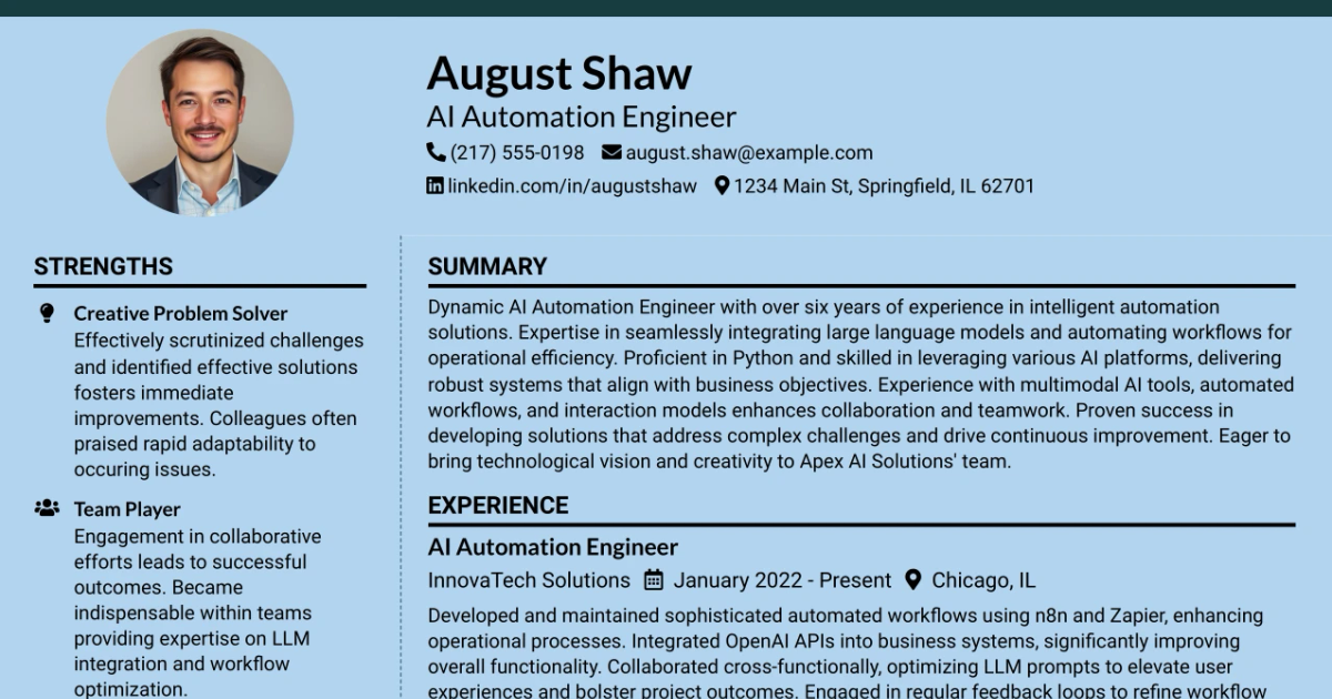 33 Experienced AI Automation Engineer Resume Templates with Example 2026 (ATS-Optimized)