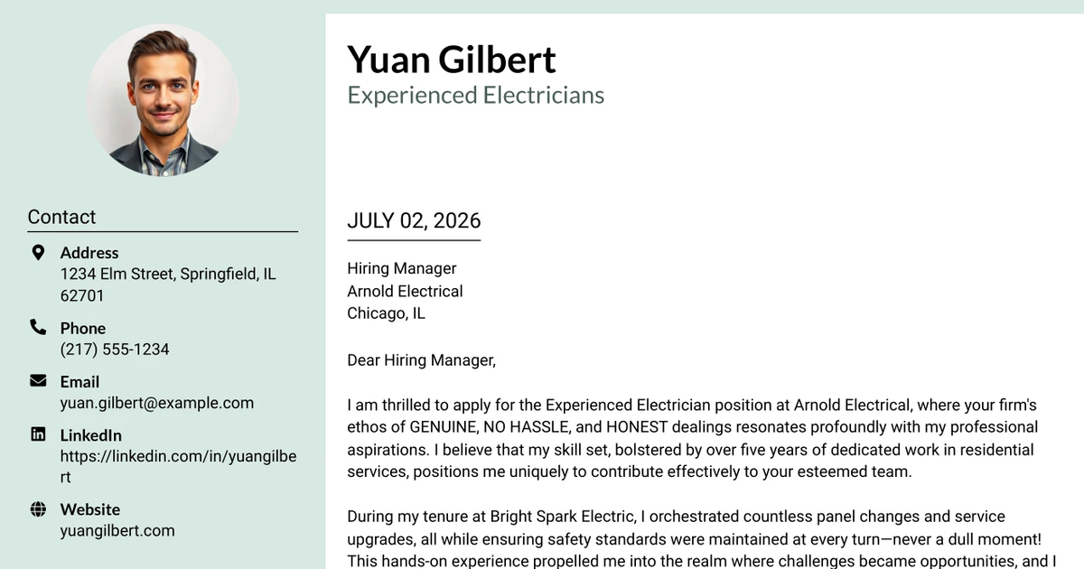 30+ Experienced Electricians Cover Letter Templates with Example 2026