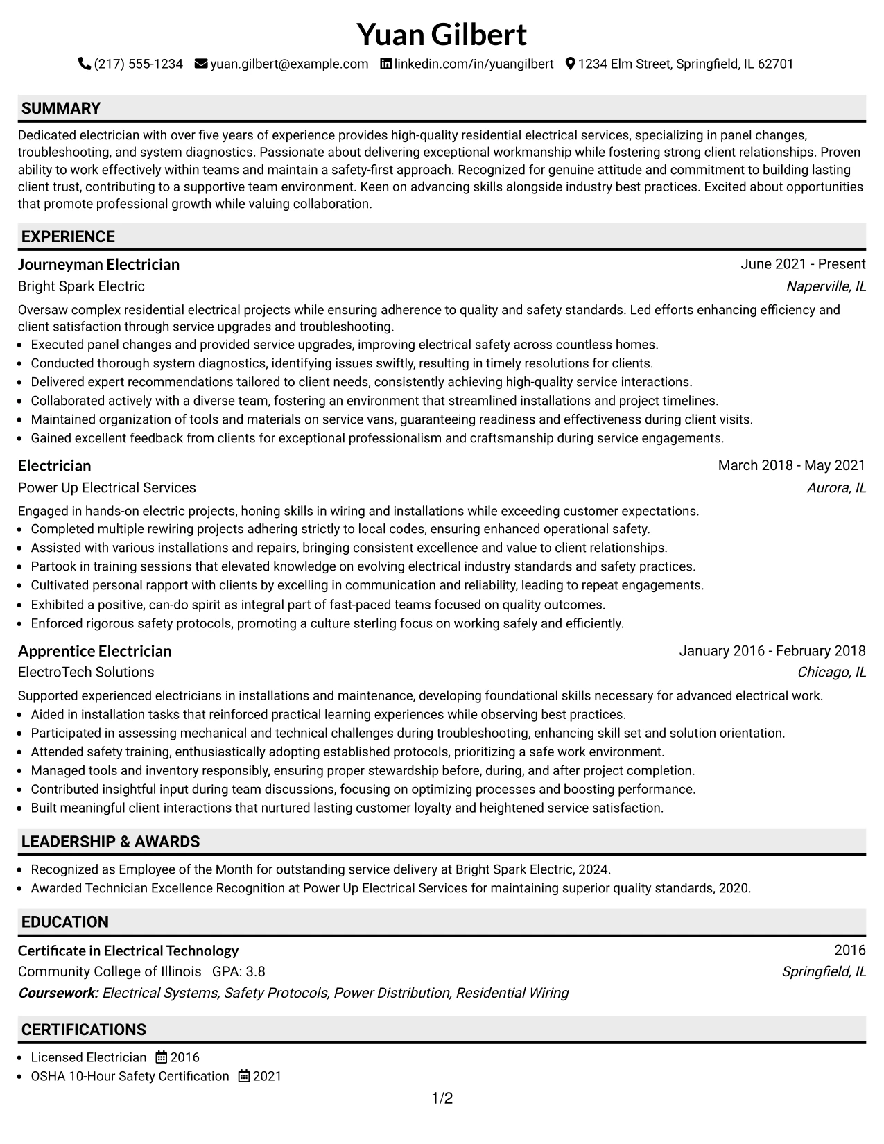 Resume Example Page 1