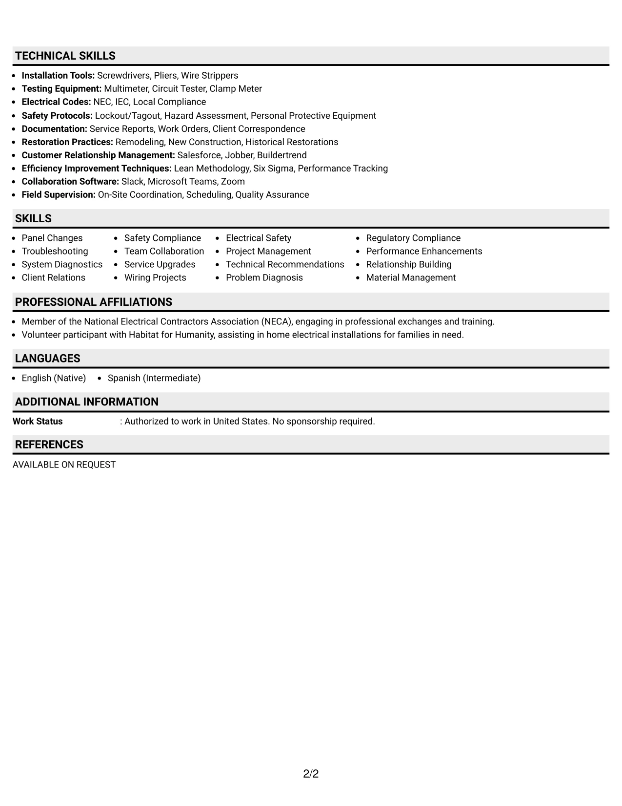 Resume Example Page 2