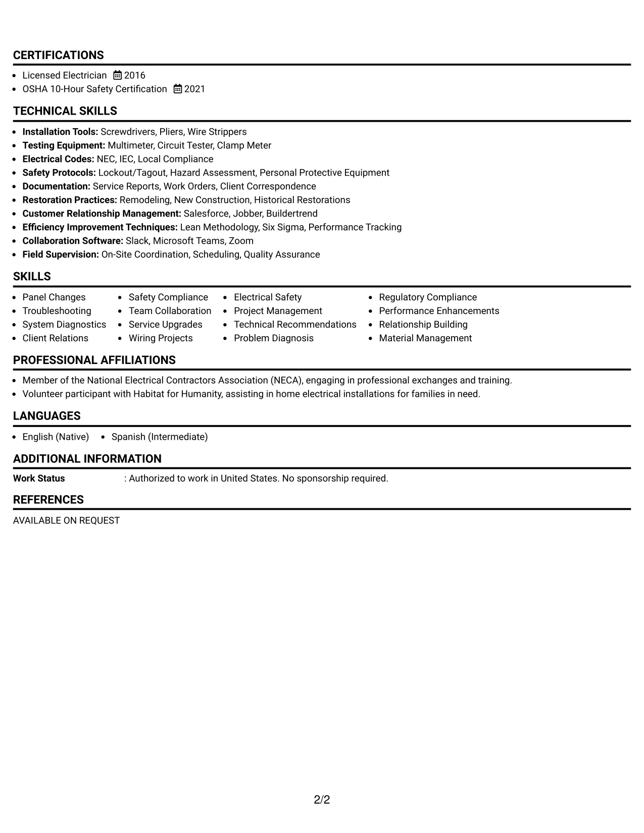 Resume Example Page 2
