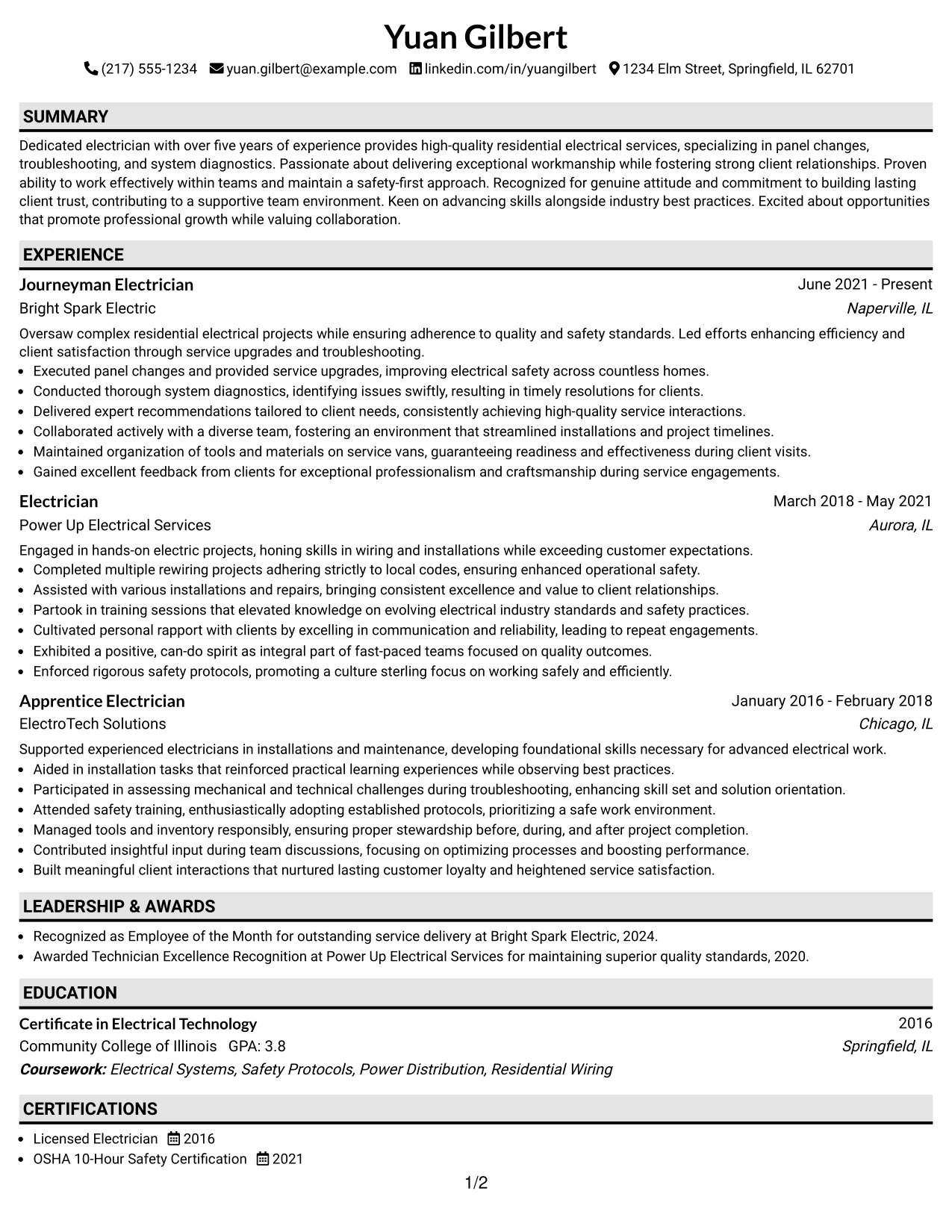 Resume Example Page 1