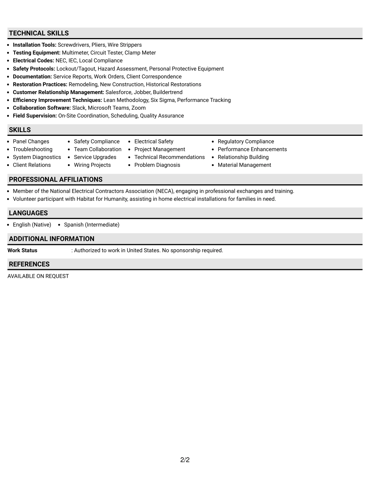 Resume Example Page 2
