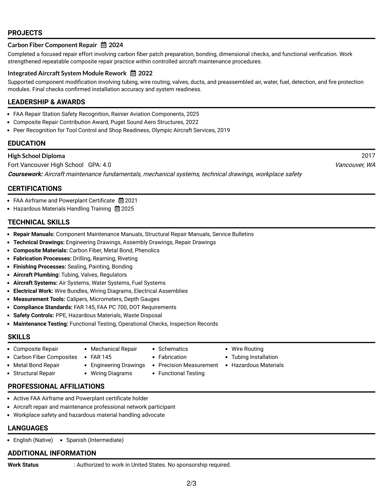 Resume Example Page 2
