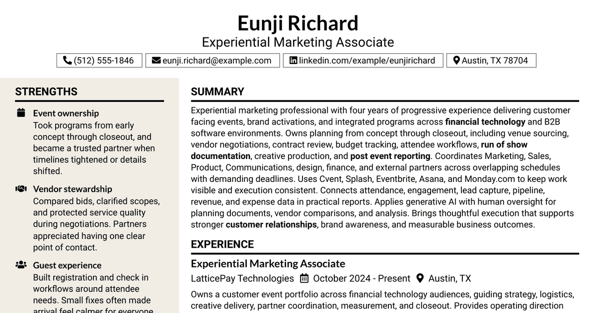 7 Experiential Marketing Associate Resume Templates with Example