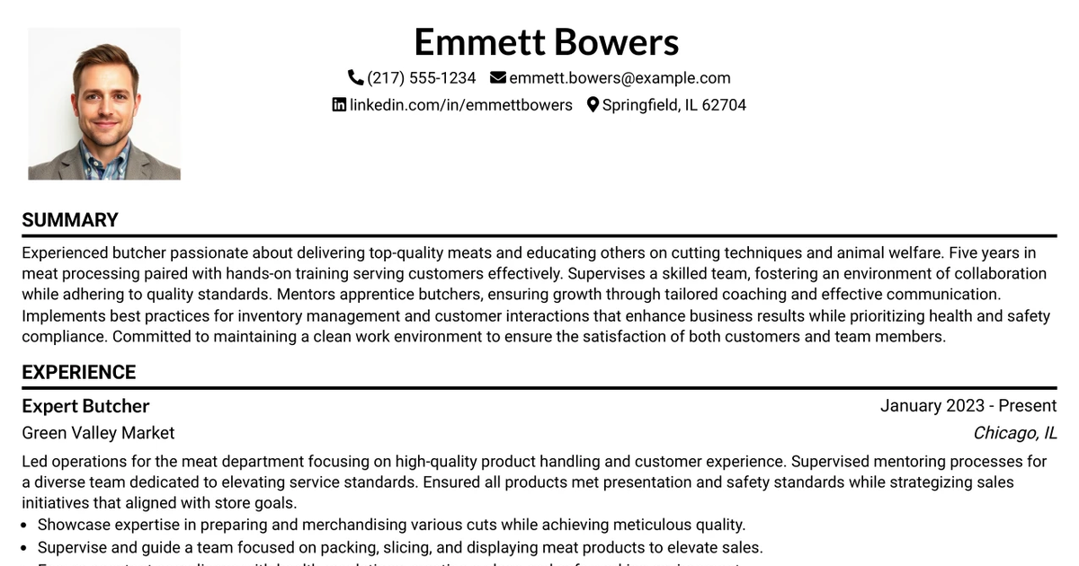 33 Expert Butcher Resume Templates with Example 2026 (ATS-Optimized)