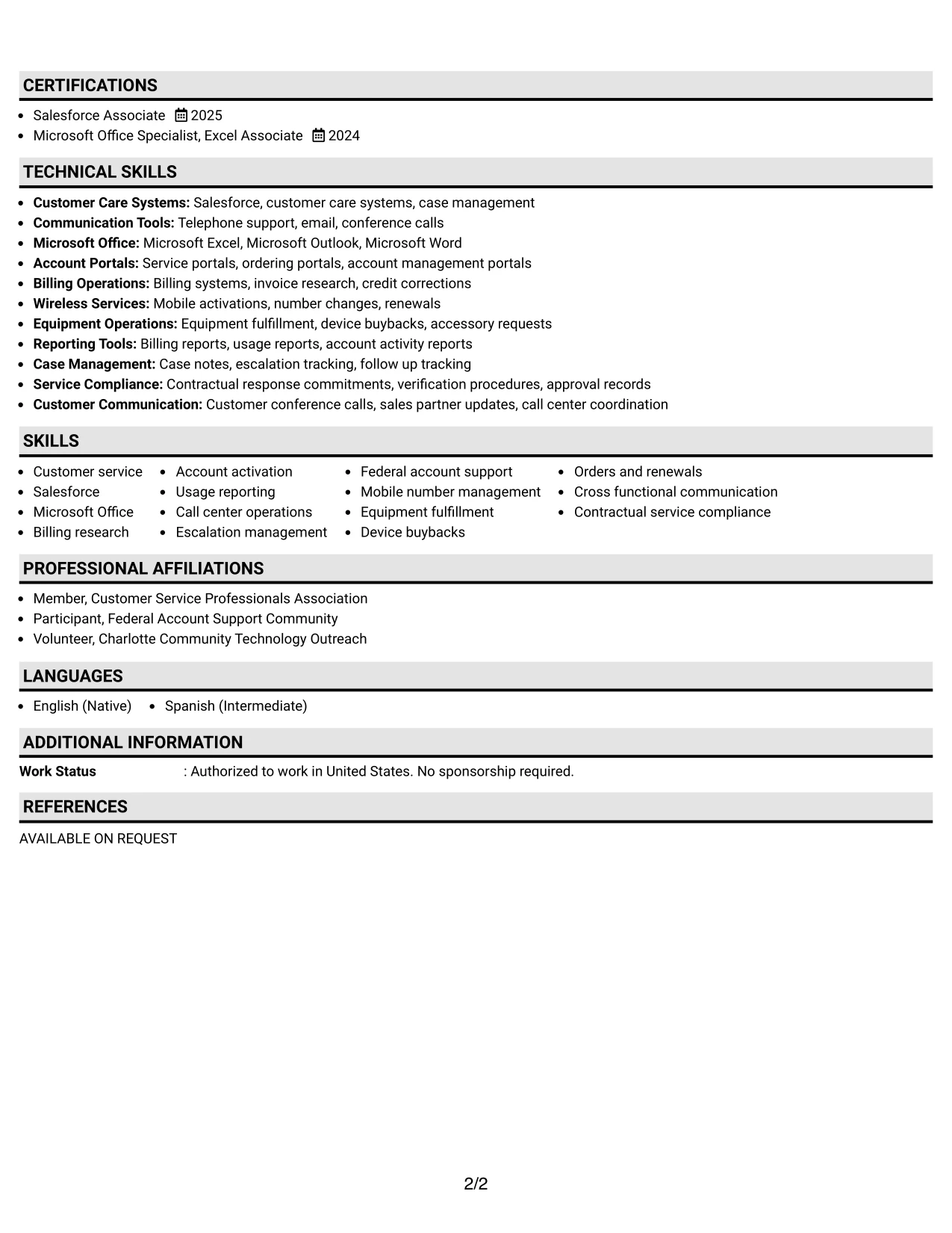 Resume Example Page 2