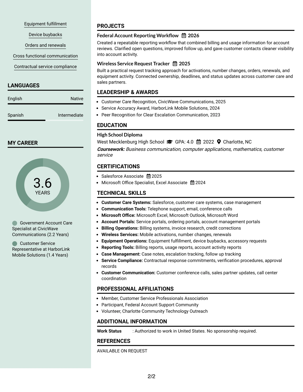 Resume Example Page 2