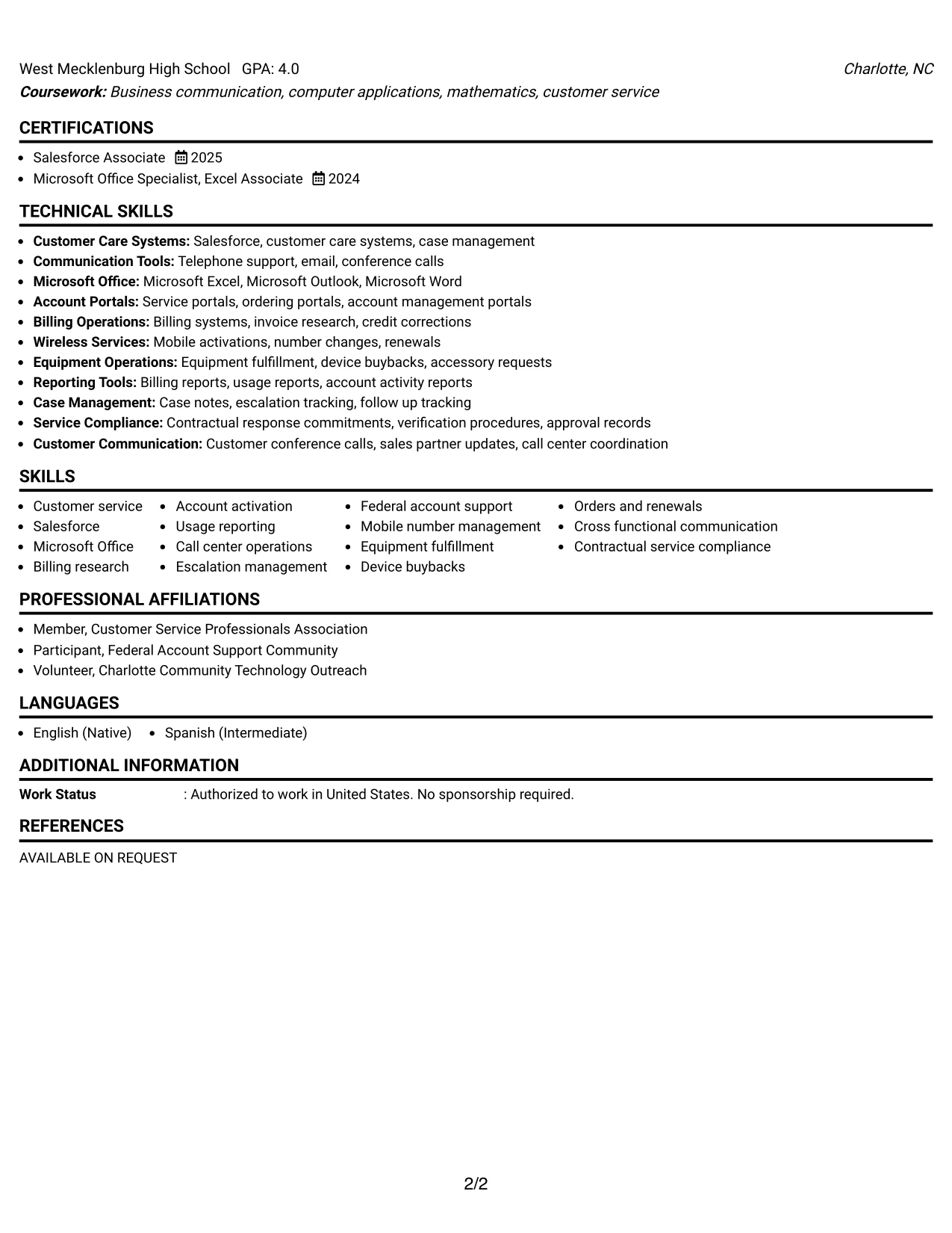 Resume Example Page 2