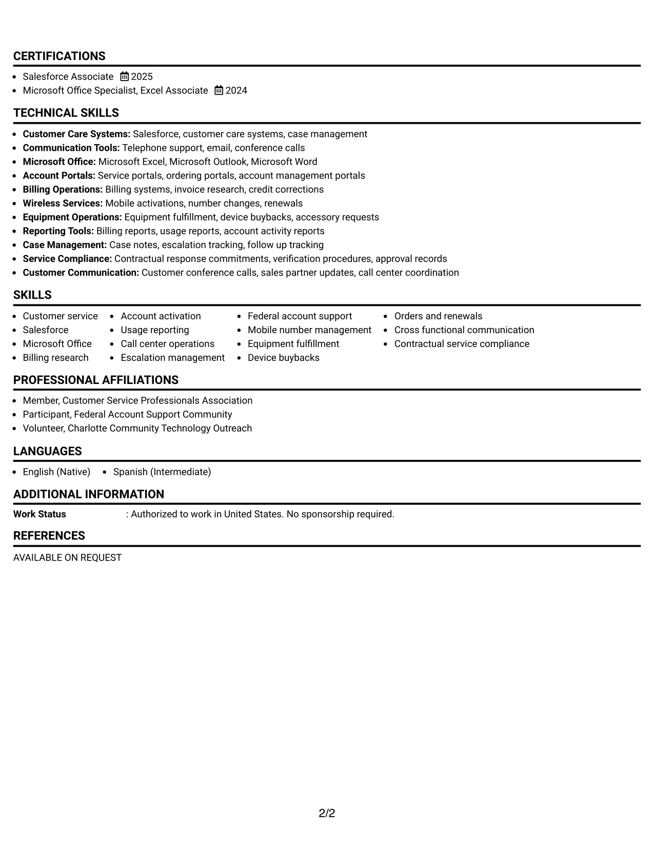 Resume Example Page 2