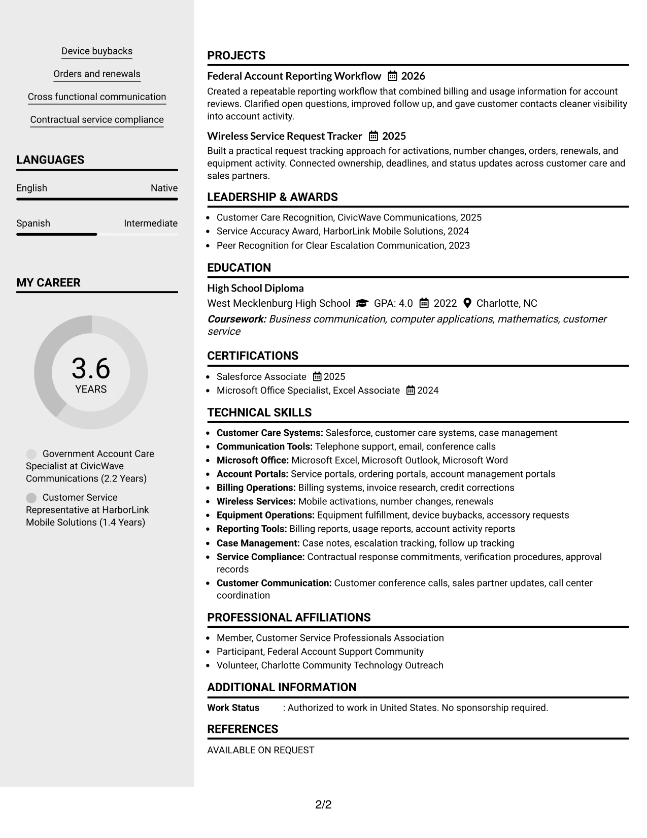 Resume Example Page 2