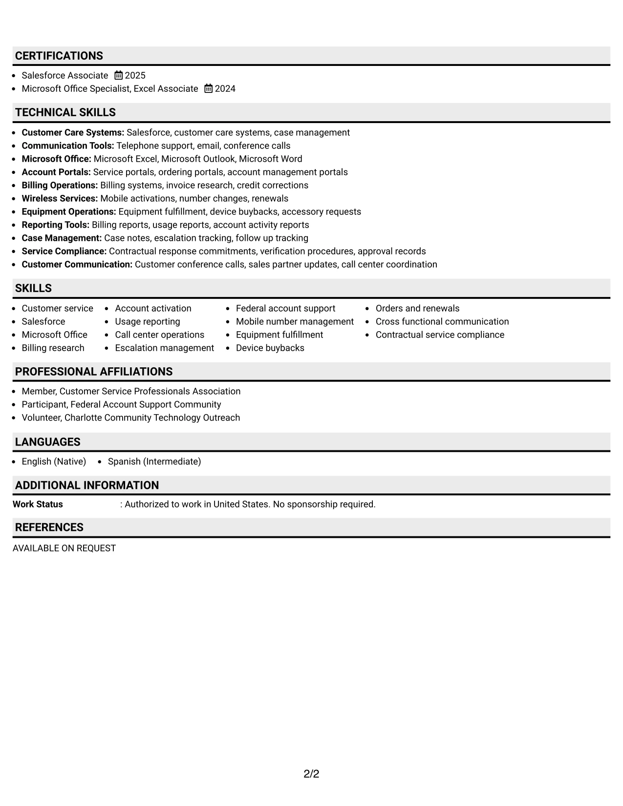 Resume Example Page 2