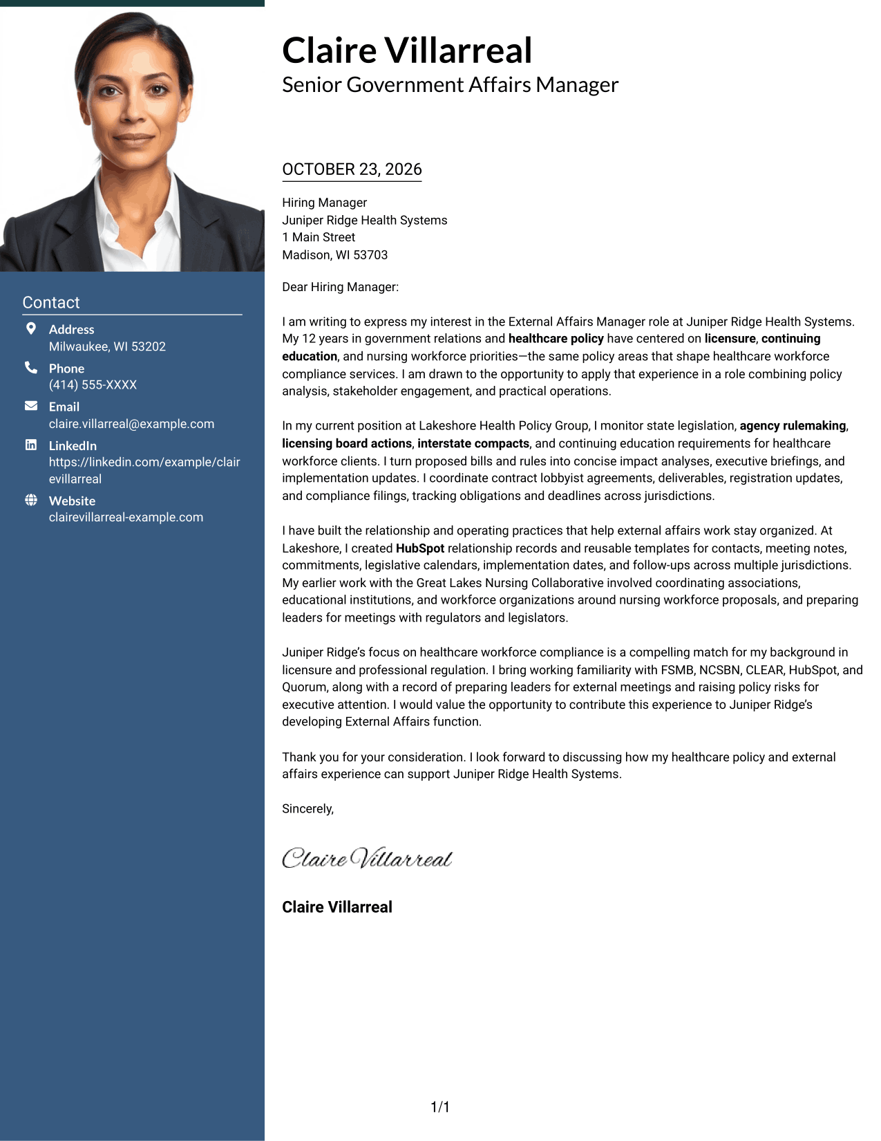 Cover letter example — page 1