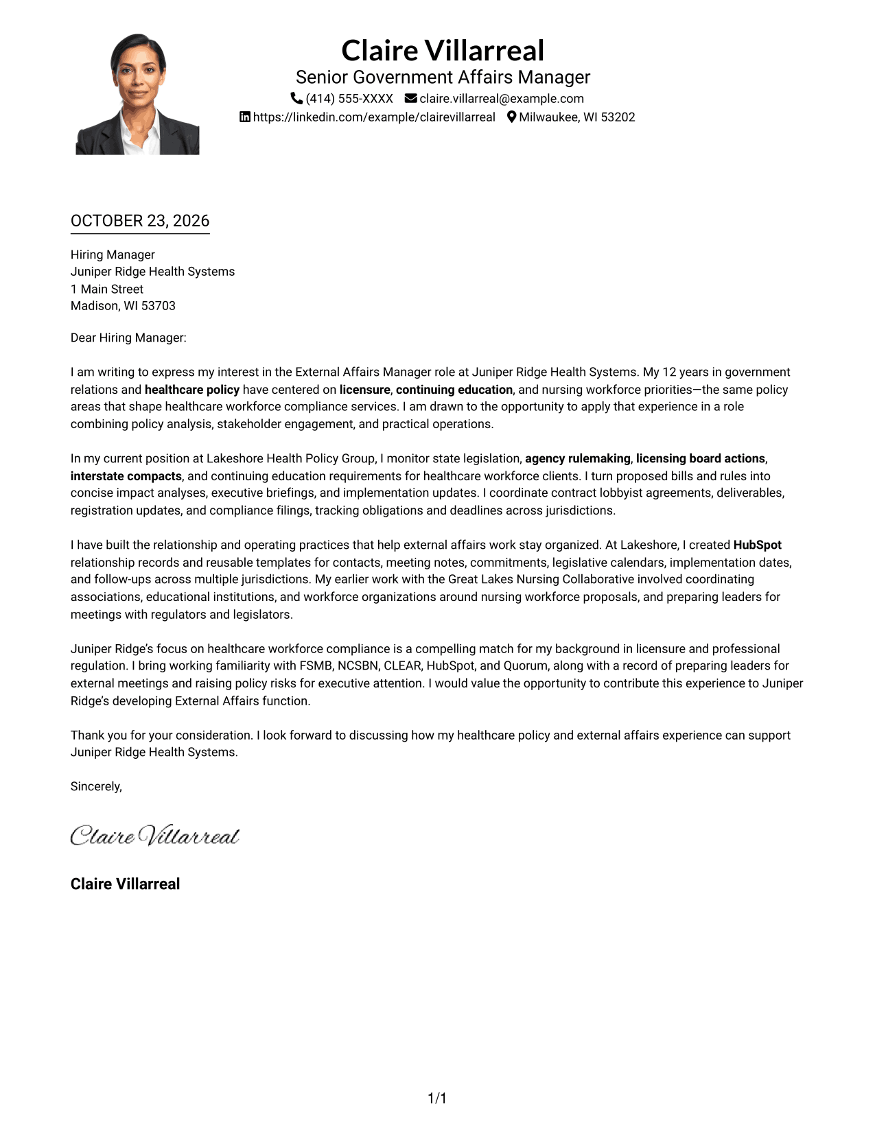 Cover letter example — page 1