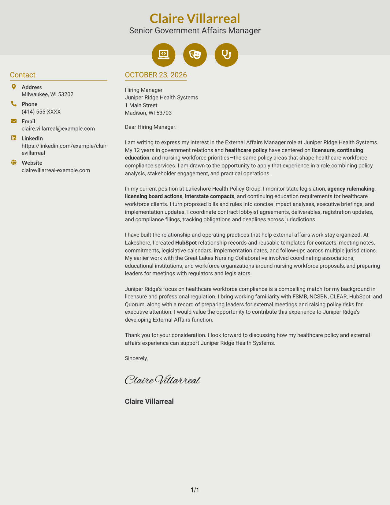 Cover letter example — page 1