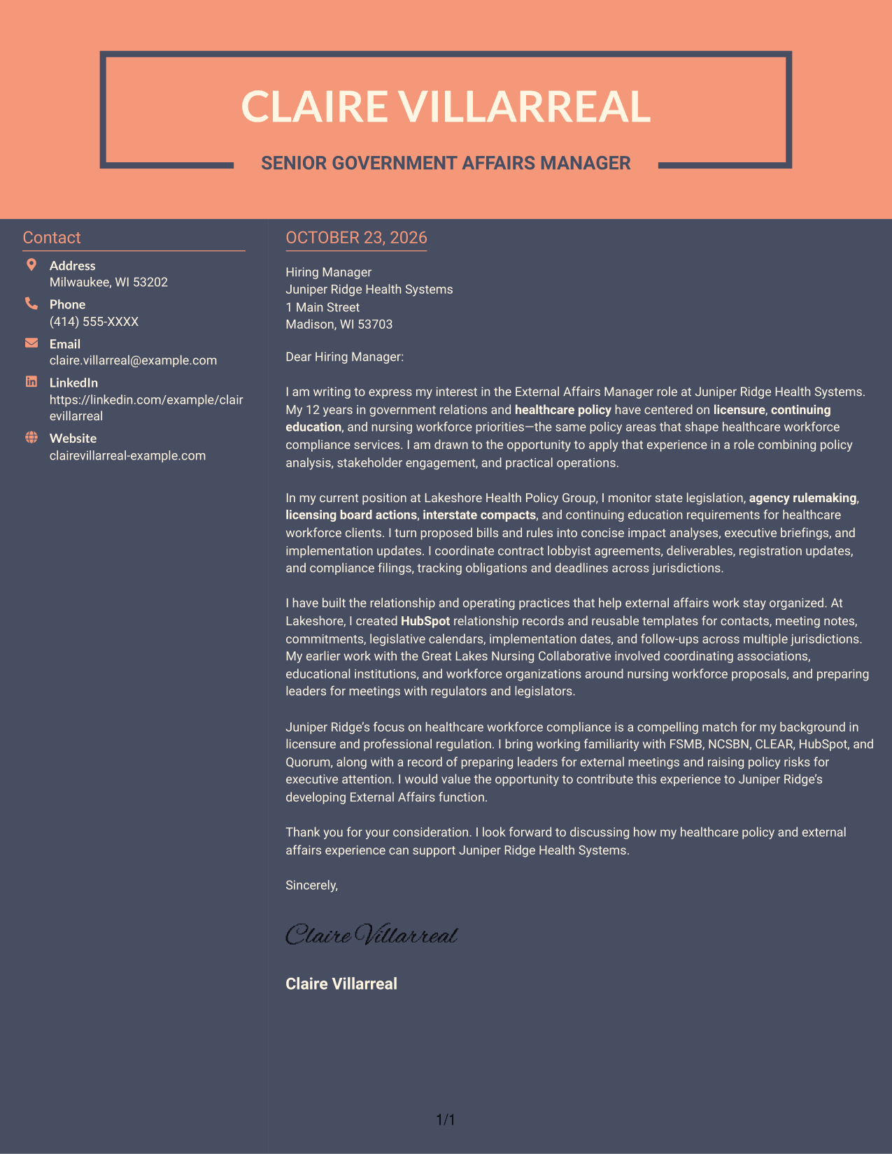 Cover letter example — page 1