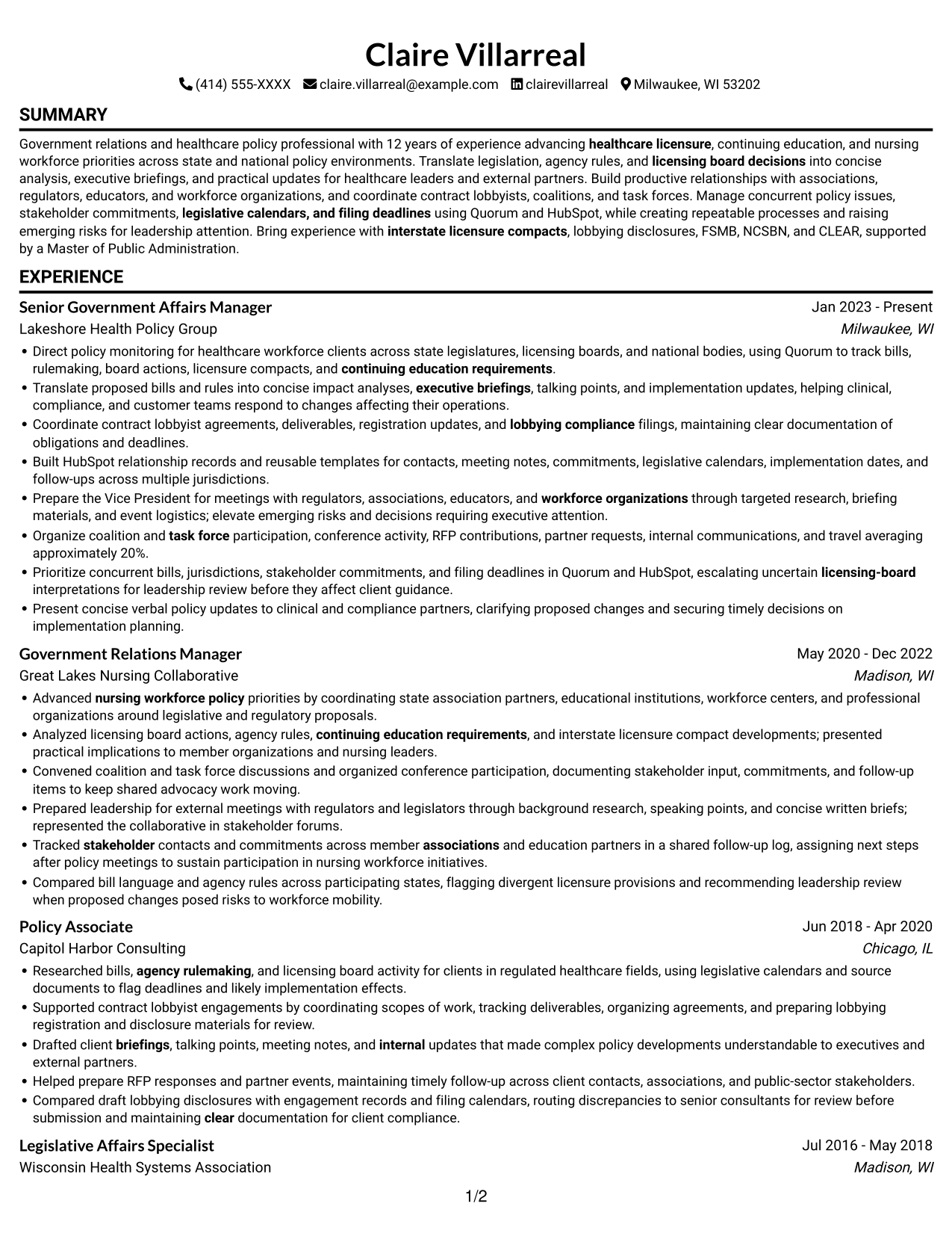 Resume example — page 1