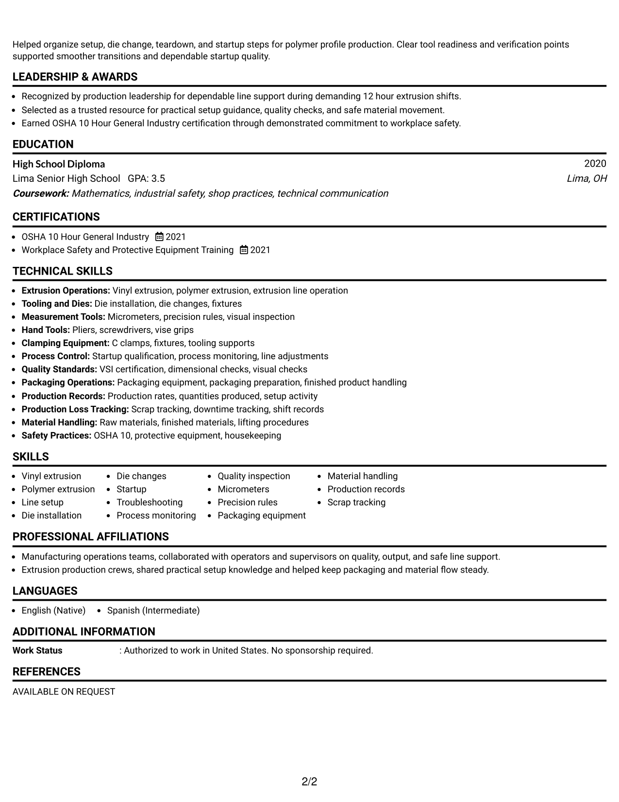 Resume Example Page 2
