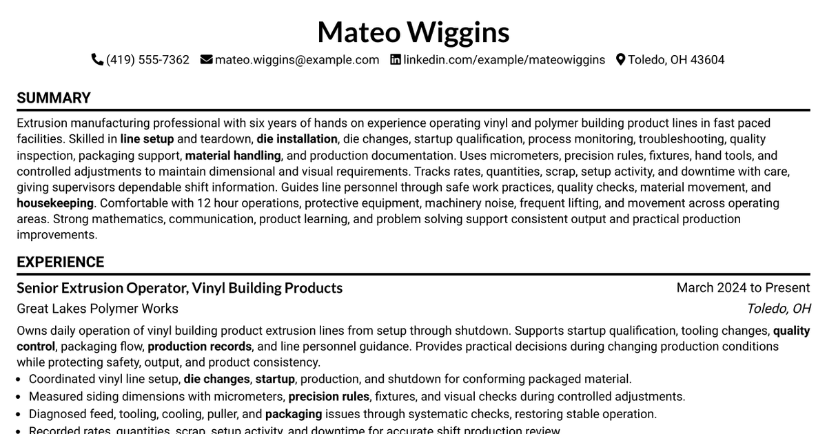 7 Extruder Operator Resume Templates with Example