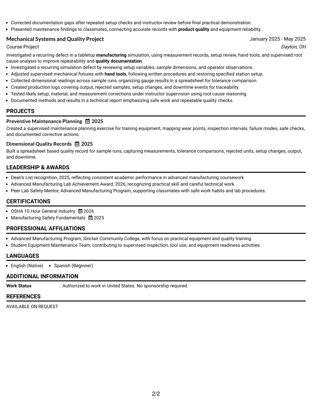 Resume Example Page 2