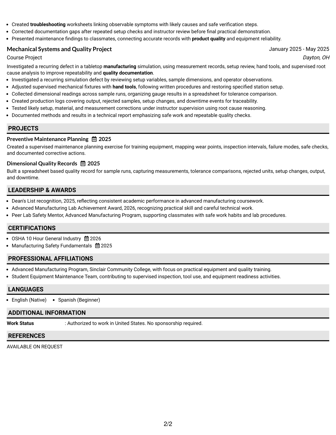 Resume Example Page 2