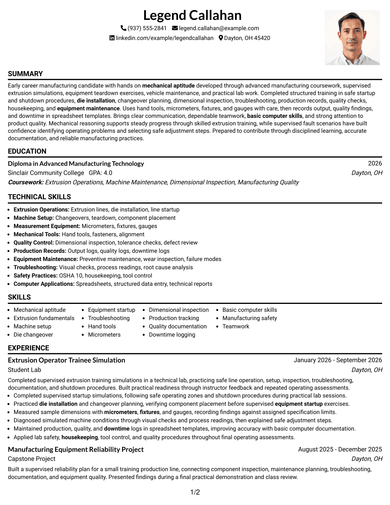 Resume Example Page 1