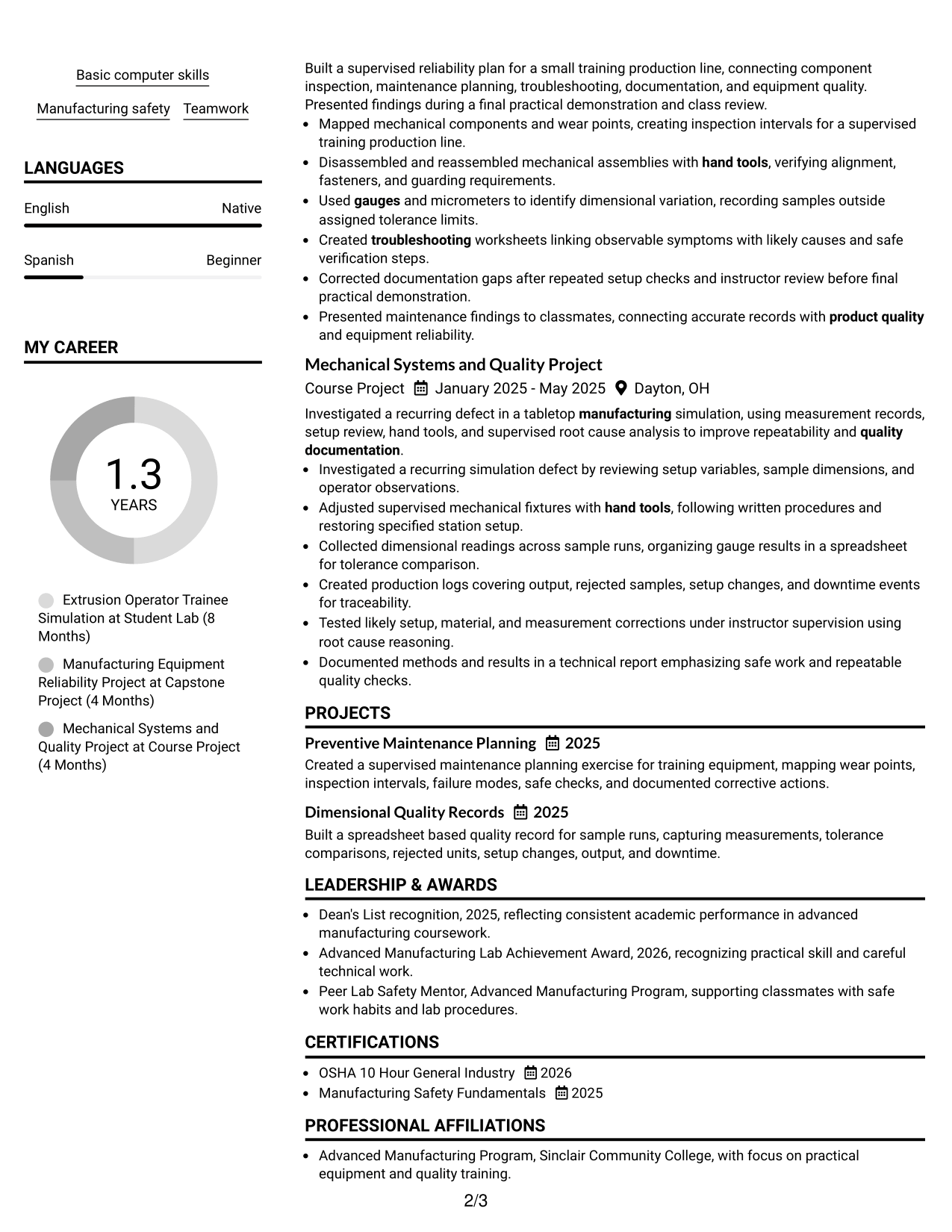 Resume Example Page 2