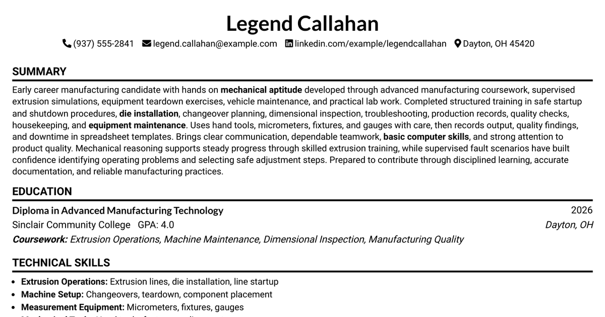 7 Extruder Operator Trainee Resume Templates with Example