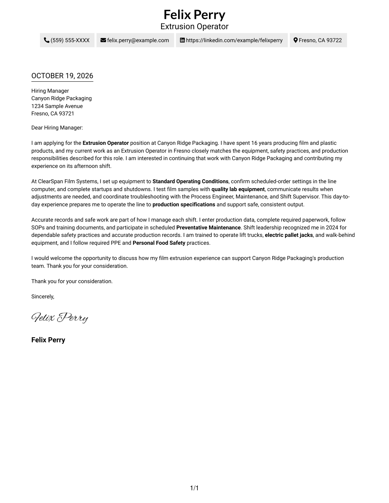 Cover letter example — page 1